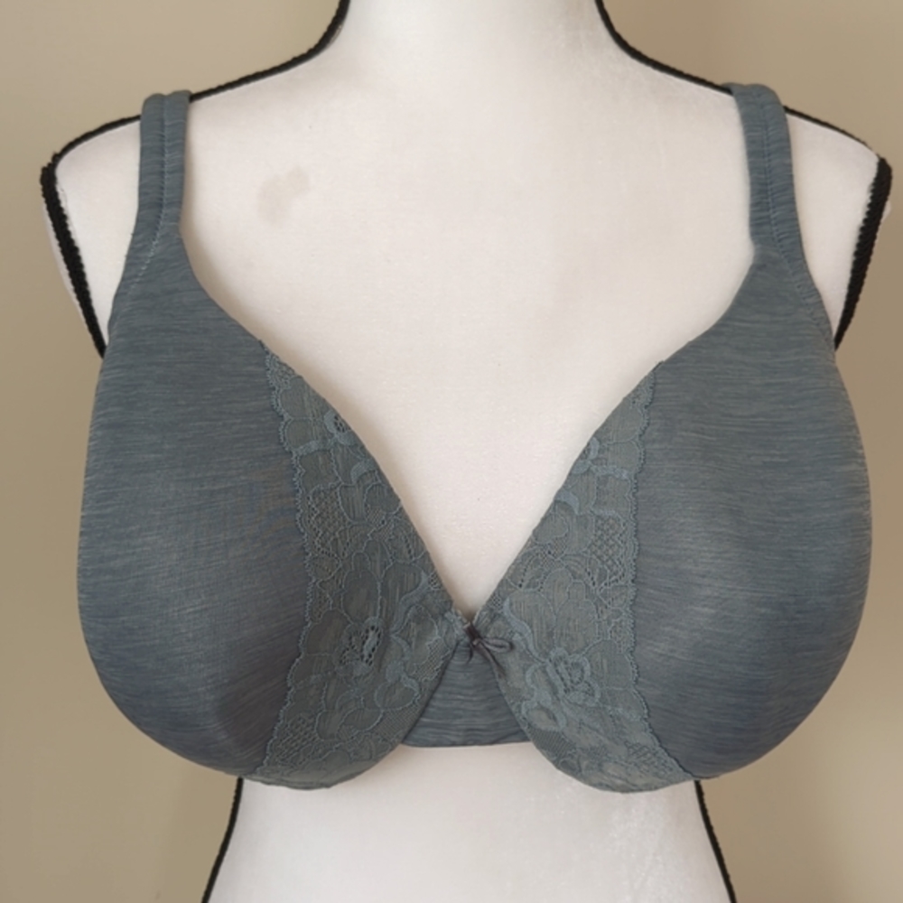Cacique Lightly Lined Full Coverage Underwire Bra 44DD Blue Lace Trim